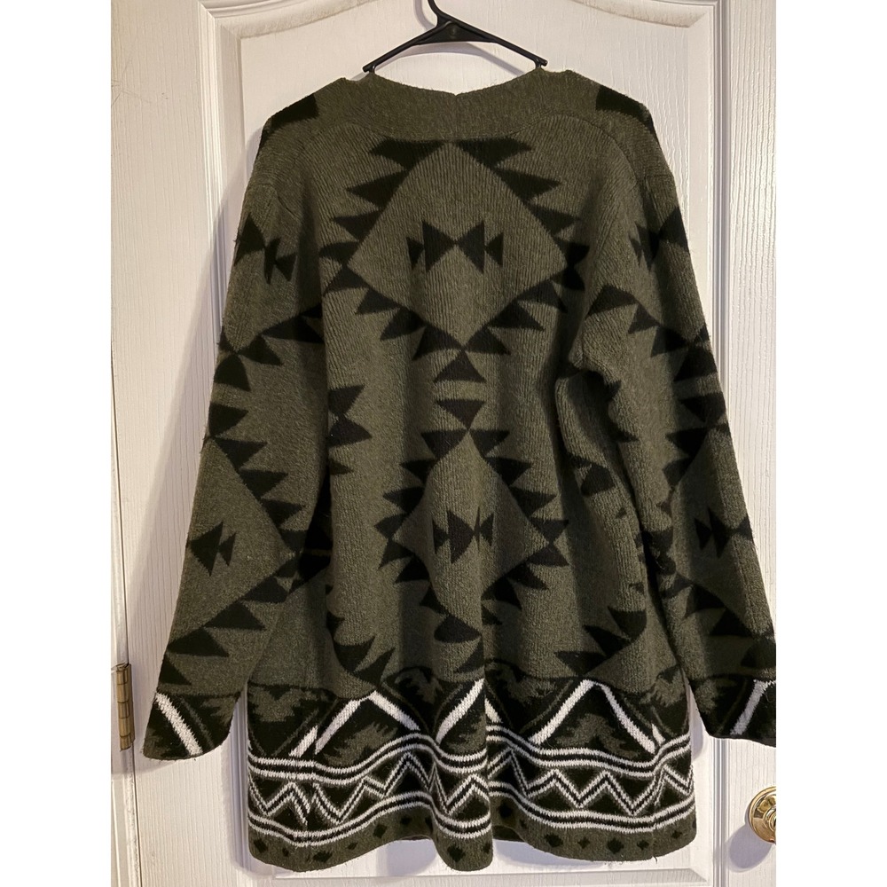 Frye Womens Southwestern Geometric Open Front Cardigan Olive Green Black Large